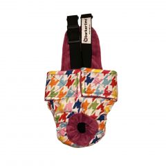 Colorful Houndstooth on White Escape-Proof Washable Dog Diaper Overall