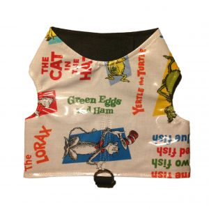 Dog Harness made from Dr Seuss fabric