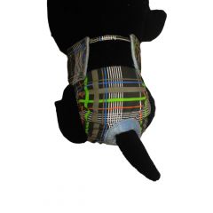 Gray Plaid Neon Stripes Washable Cat Diaper