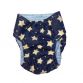 white stars on navy blue diaper - back