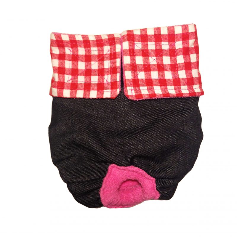 Red Checker on Denim   Cat Diaper