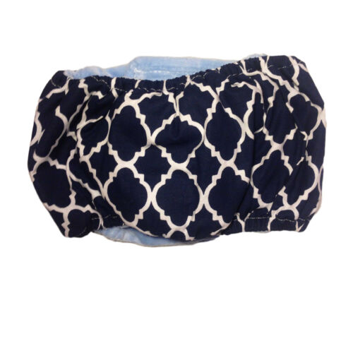 white quatrefoil on blue belly band - back white quatrefoil on blue belly band - back