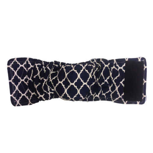 white quatrefoil on blue belly band - open white quatrefoil on blue belly band - open