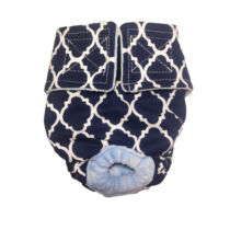White Quatrefoil on Blue   Dog Diaper
