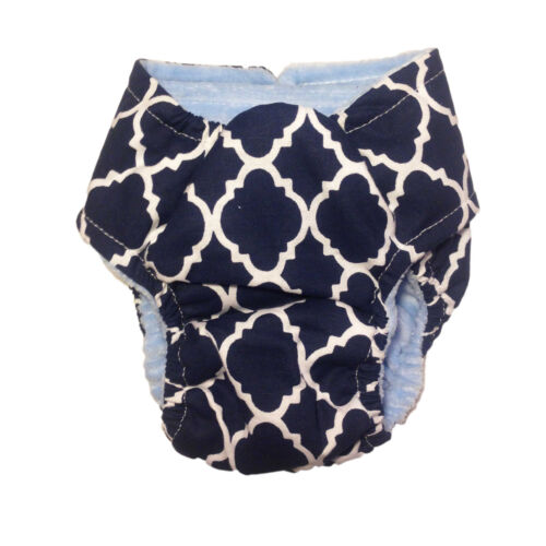 white quatrefoil on blue diaper - back white quatrefoil on blue diaper - back