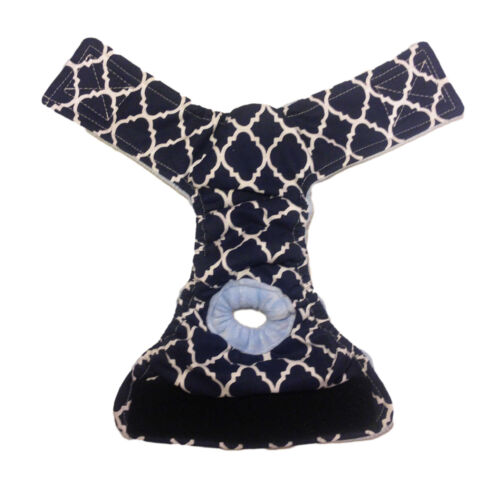 white quatrefoil on blue diaper - open white quatrefoil on blue diaper - open