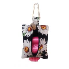 White Daisy Flower on Black Dog Poop Bag Dispenser