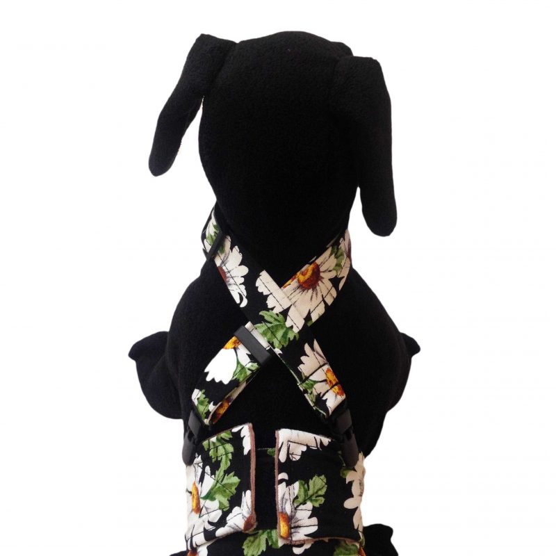 White Daisy Flower on Black Adjustable Suspender to Keep Dog Diapers On