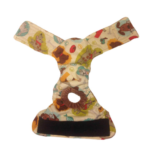 doggie with bones on cream white diaper - open doggie with bones on cream white diaper - open