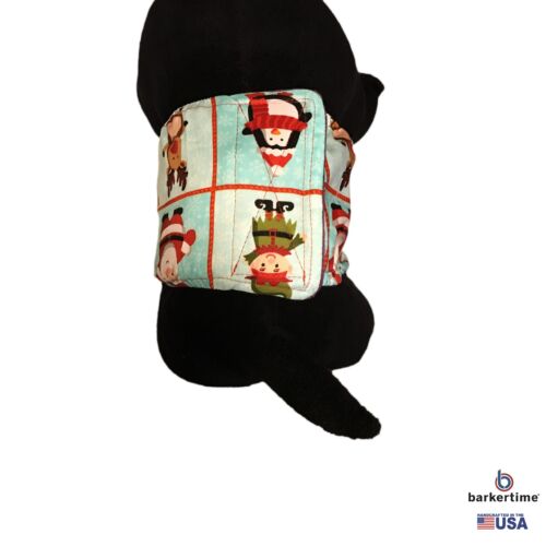 christmas santa elf penguin and reindeer squares belly band - model 2 christmas santa elf penguin and reindeer squares belly band - model 2