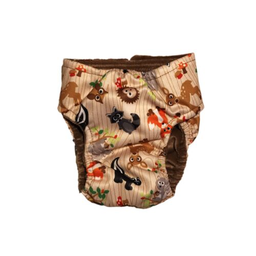forest friends on brown pul diaper - back forest friends on brown pul diaper - back