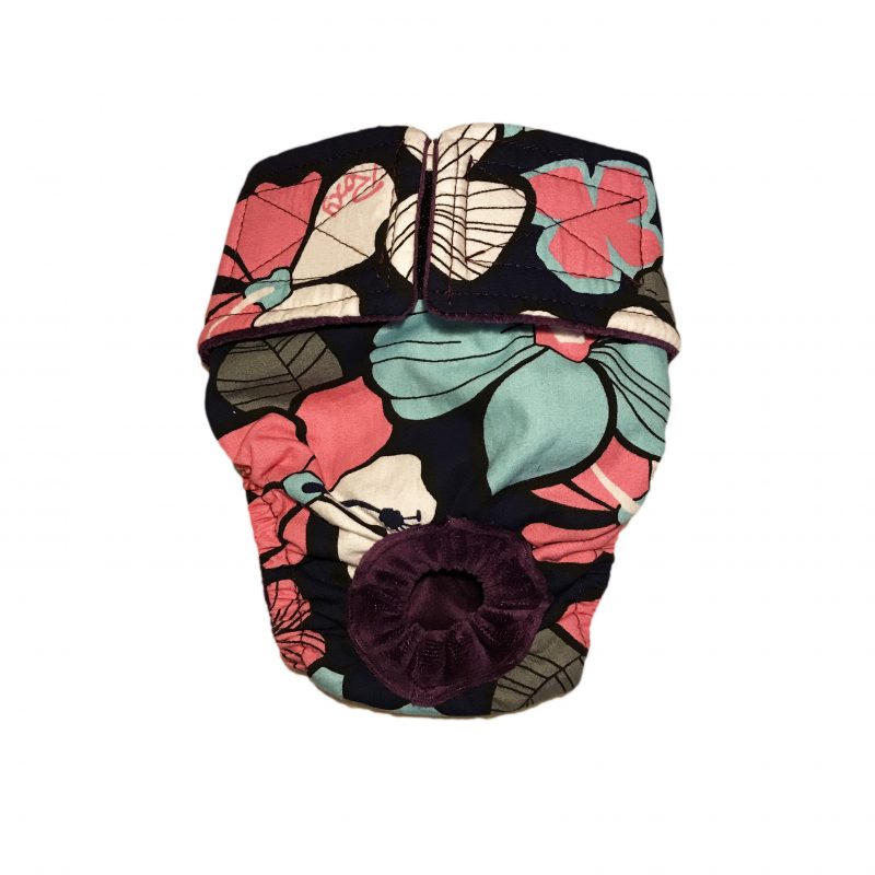Pink and Turquoise Paradise Flowers on Black   Cat Diaper