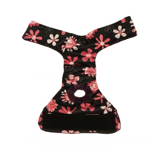 pink floral on black pul diaper - open