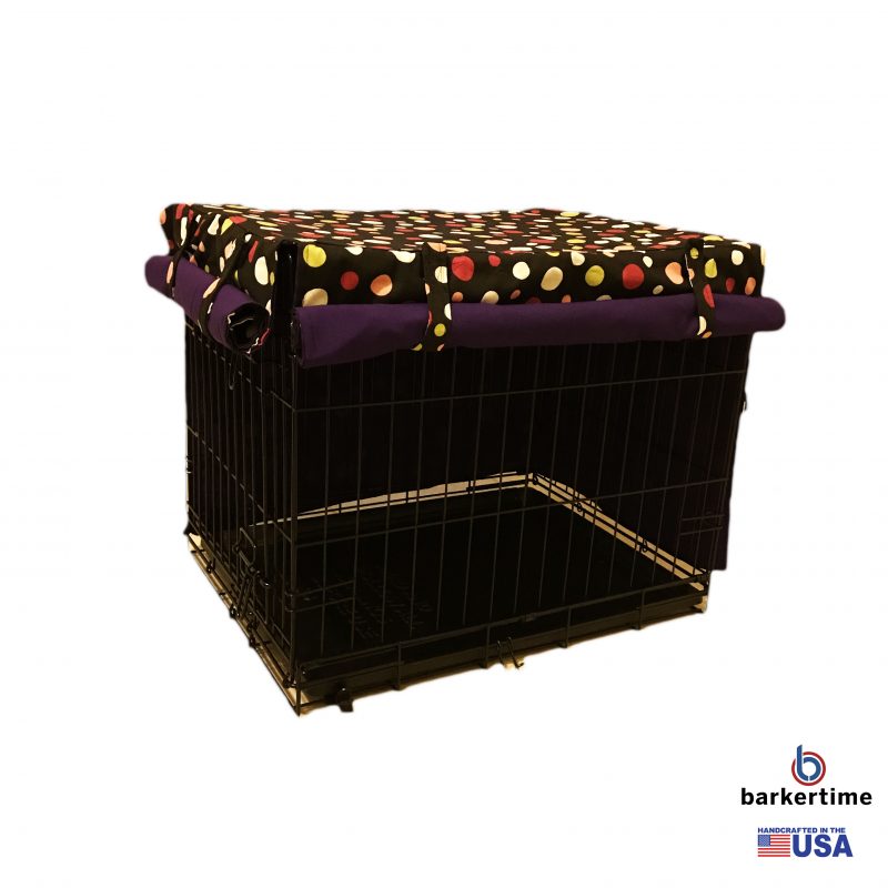 Colorful Polka Dot on Black Pet Crate Cover