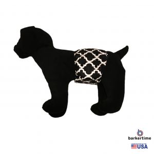 White Quatrefoil on Black Washable Dog Belly Band Male Wrap