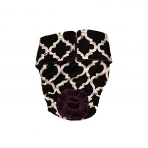 White Quatrefoil on Black Washable Dog Diaper