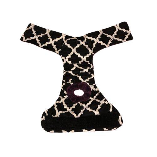 white quatrefoil on black diaper - open white quatrefoil on black diaper - open