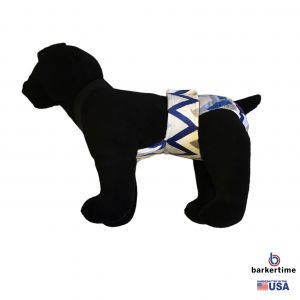 Blue Chevron Minky Escape-Proof Washable Dog Diaper Overall