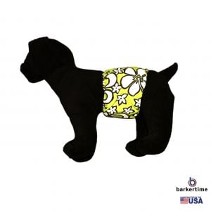 White Hawaiian Hibiscus on Lime Green Washable Dog Belly Band Male Wrap