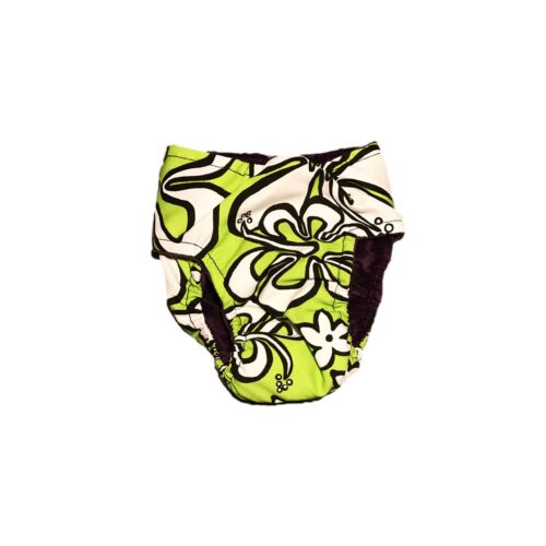 white hawaiian hibiscus on lime green diaper - back white hawaiian hibiscus on lime green diaper - back