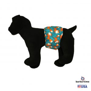 Orange Fox on Teal Washable Dog Belly Band Male Wrap