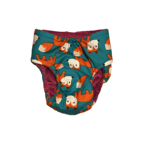 orange fox on teal diaper - back orange fox on teal diaper - back