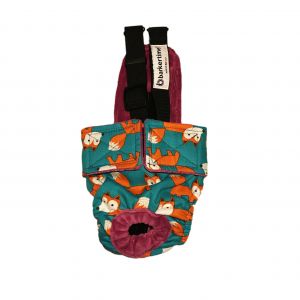 Orange Fox on Teal Escape-Proof Washable Dog Diaper Overall