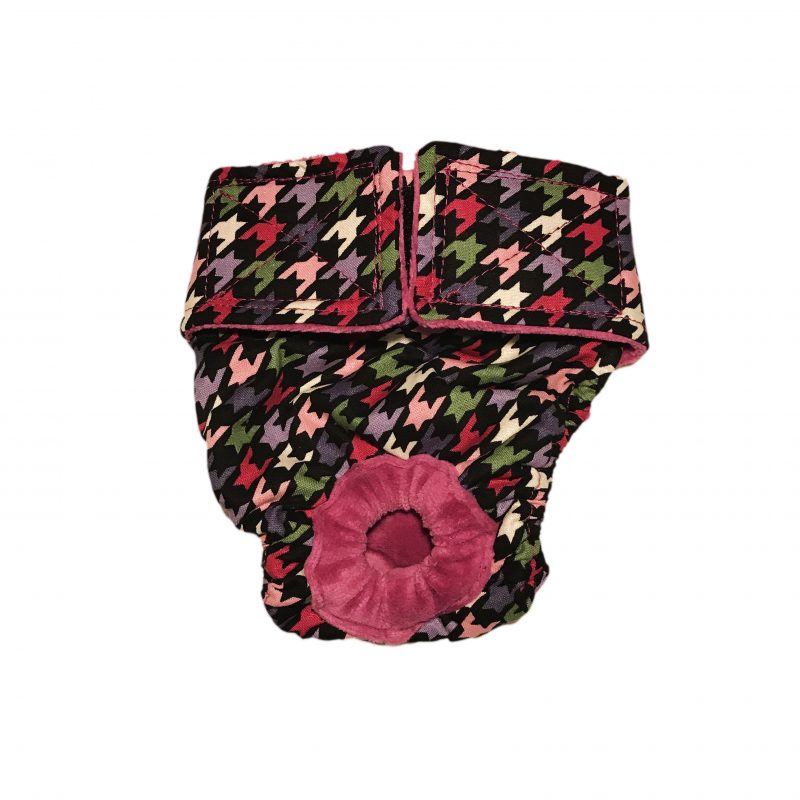 Colorful Houndstooth on Black   Cat Diaper