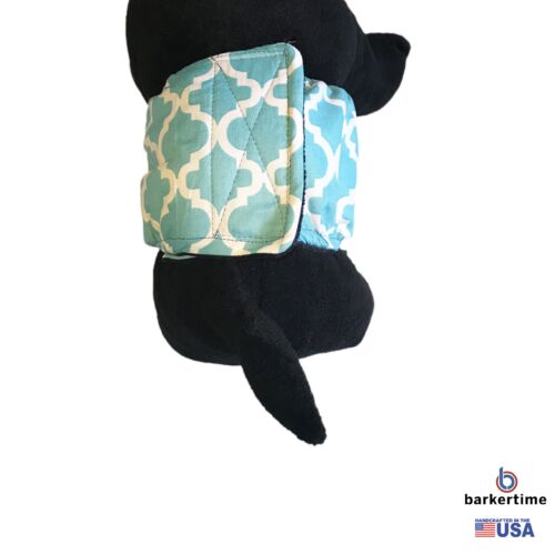 white quatrefoil on baby blue belly band - model 2 white quatrefoil on baby blue belly band - model 2