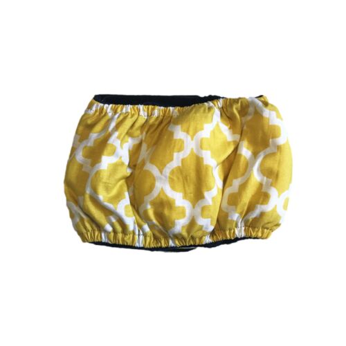 white quatrefoil on yellow belly band - back white quatrefoil on yellow belly band - back