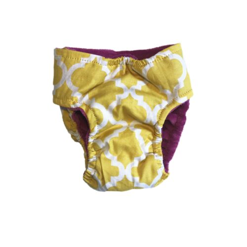 white quatrefoil on yellow diaper - back white quatrefoil on yellow diaper - back