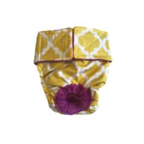 White Quatrefoil on Yellow Dog Diaper