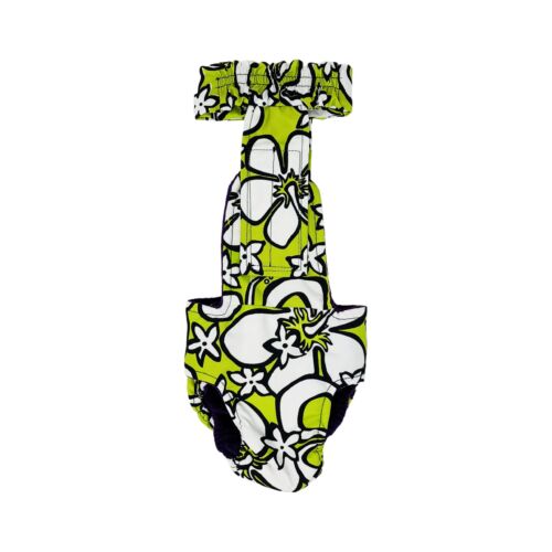 White Hawaiian Hibiscus Flower on Lime Green diaper overall - new - back White Hawaiian Hibiscus Flower on Lime Green diaper overall - new - back