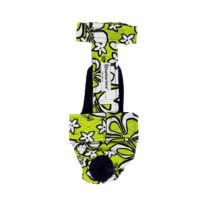 White Hawaiian Hibiscus Flower on Lime Green   Dog Diaper Overall
