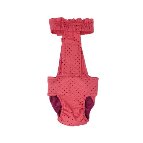 black polka dot on pink diaper overall - new - back black polka dot on pink diaper overall - new - back