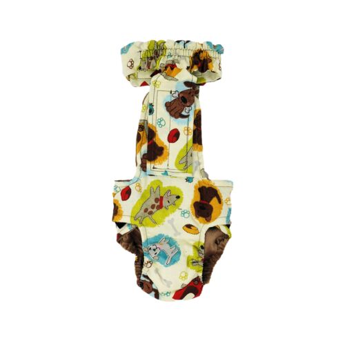 doggie with bones on cream diaper overall - new - back doggie with bones on cream diaper overall - new - back