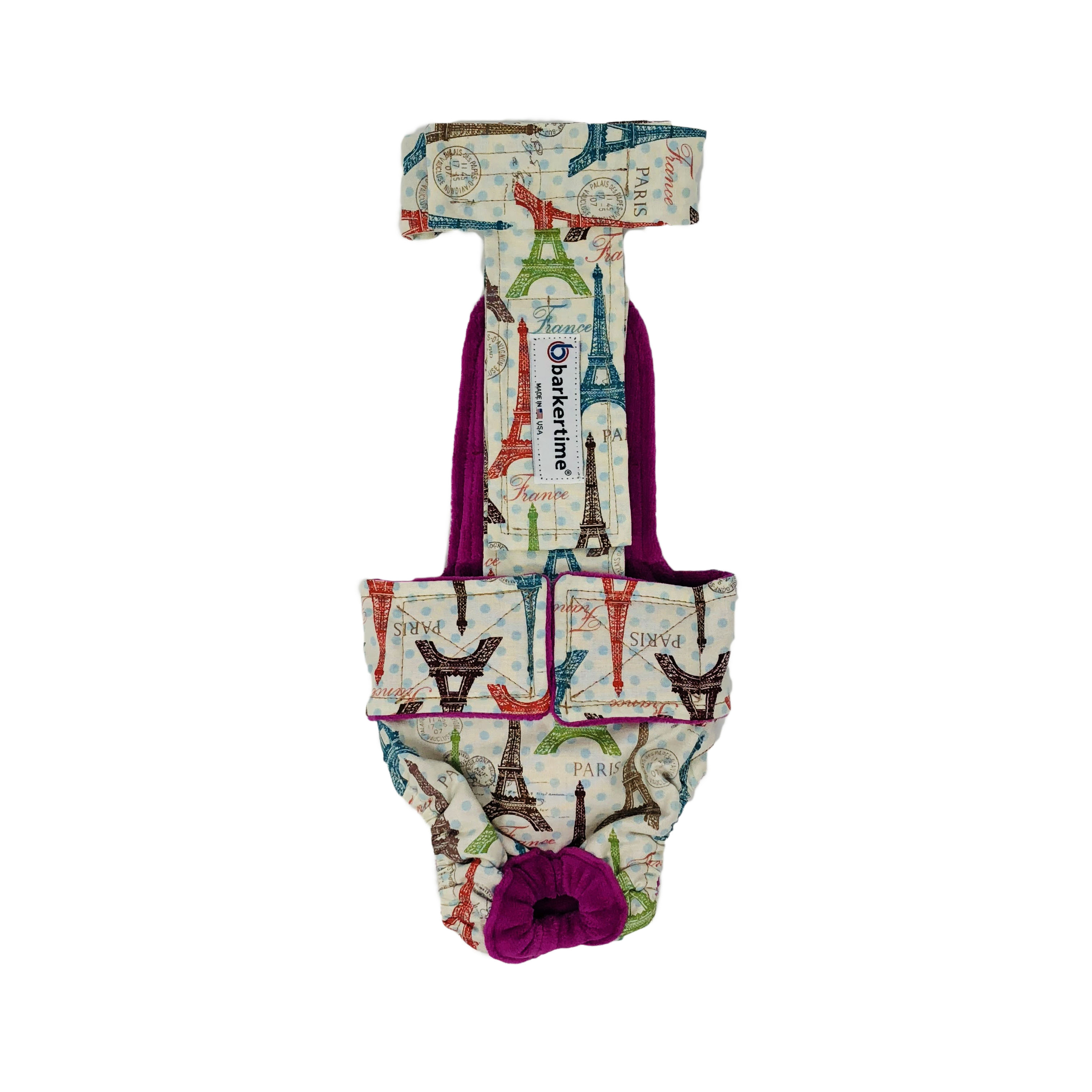Barkertime Paris Eiffel Tower on Cream EscapeProof Washable Dog Diaper