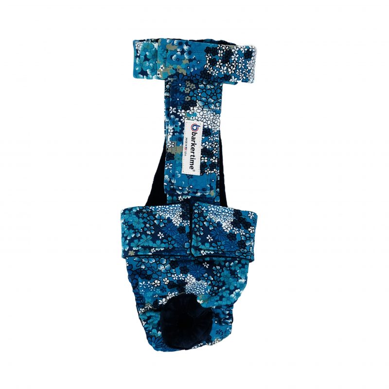 Turquoise Flower Escape-Proof Washable Dog Diaper Overall