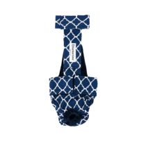 White Quatrefoil on Blue   Dog Diaper Overall