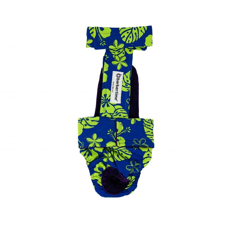 Green Hawaiian Hibiscus Flower Escape-Proof Washable Dog Diaper Overall