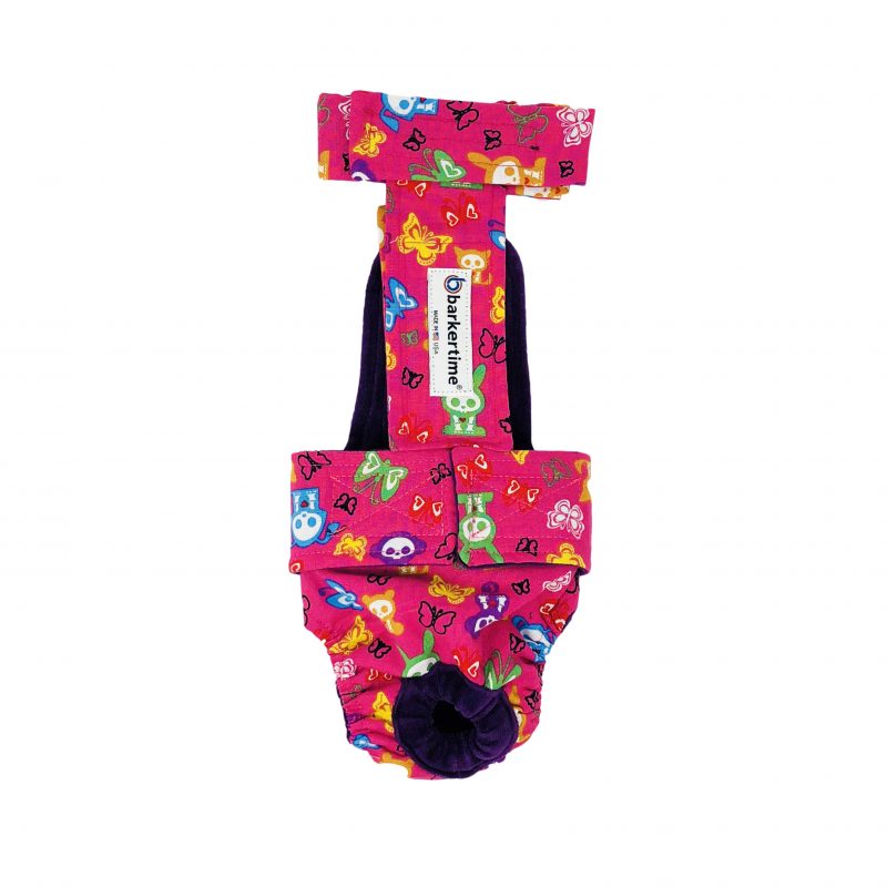 Skeleton Figures on Pink Escape-Proof Washable Dog Diaper Overall