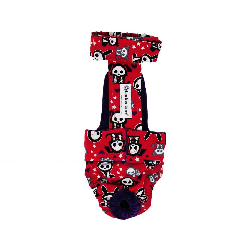 Skeleton Figures on Red Escape-Proof Washable Dog Diaper Overall