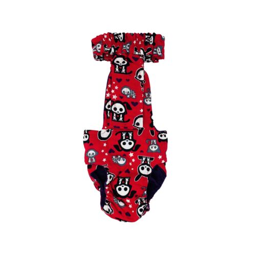 skeleton figures on red diaper overall - new - back skeleton figures on red diaper overall - new - back