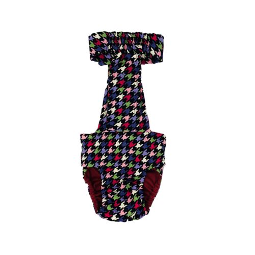 colorful houndstooth on black diaper overall - new - back colorful houndstooth on black diaper overall - new - back