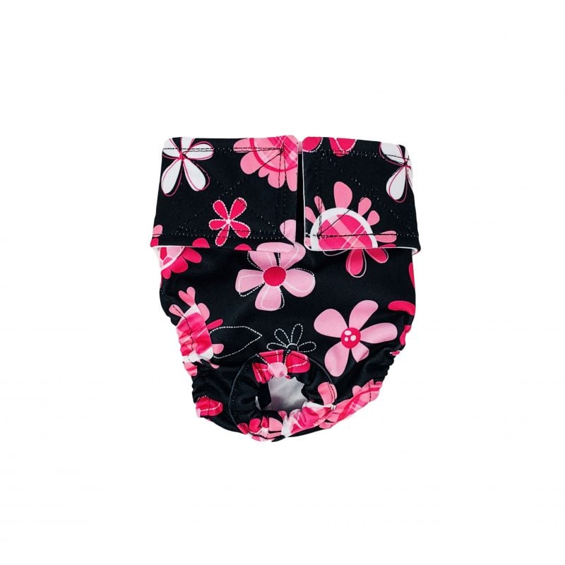 Pink Floral on Black Waterproof Swim Diaper for Dogs