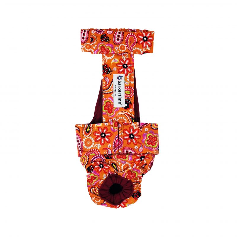 Paisley Flower on Orange Escape-Proof Washable Dog Diaper Overall