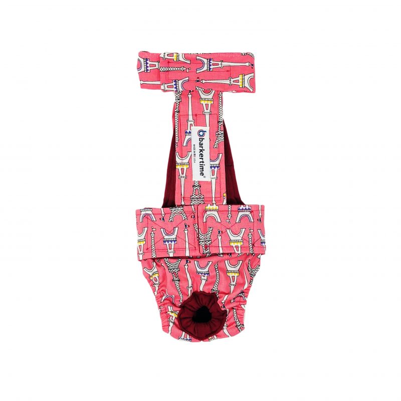 Paris Eiffel Tower on Pink Escape-Proof Washable Dog Diaper Overall