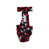 Red and White Crossbones on Black Escape-Proof Washable Dog Diaper Overall