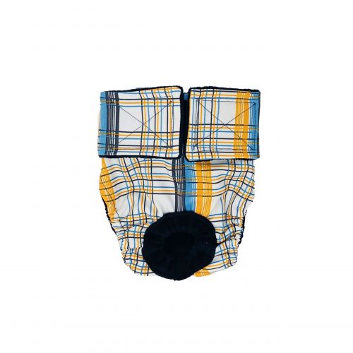 blue and yellow plaid diaper