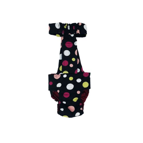 colorful polka dot on black diaper overall - new - back colorful polka dot on black diaper overall - new - back